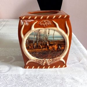 Rare vintage Terry Redlin double sided ceramic rustic deer tissue box cover